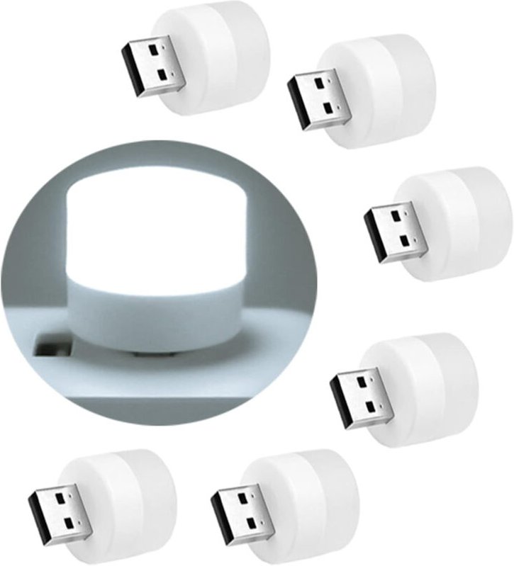 Linghhang - Sechs Plug-in-USB-Nachtlichter, Mini-LED-Glühbirnen für Schlafzimmer, Badezimmer, Flur, Küche (weiß)