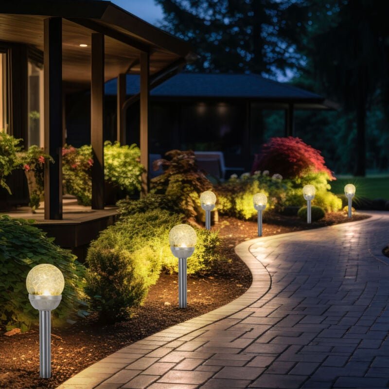 Solarlampe Erdspieß Außenleuchte Glaskugel Gartenlampe Steckleuchte, Kunststoff silber Edelstahl, Akku, LED warmweiß, H ...