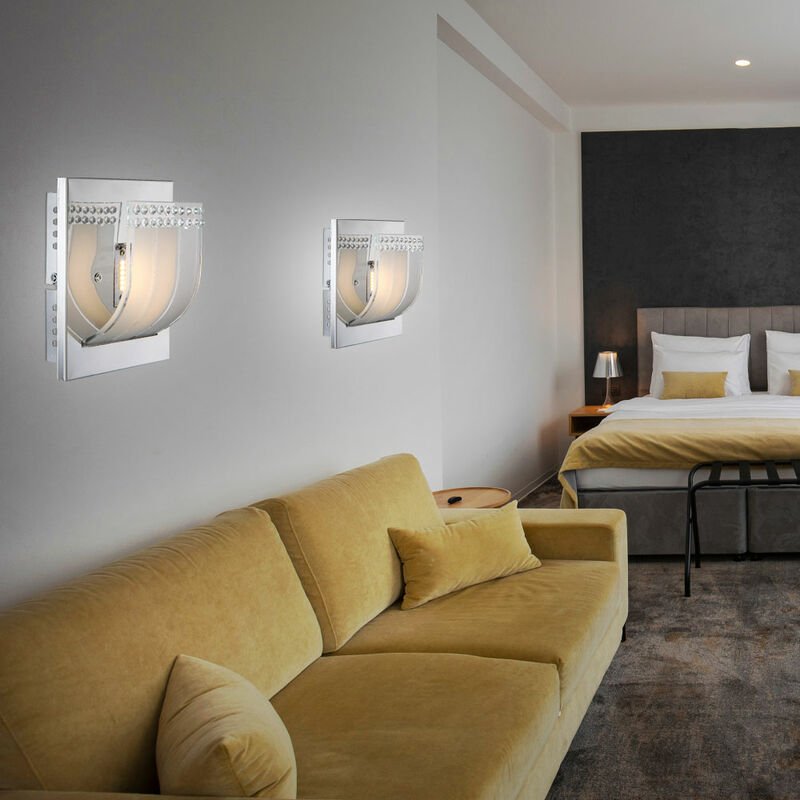 Wandlampe chrom Glas led Wandleuchte Flurleuchte Treppenhauslampe Wohnzimmerlampe, 1x led warmweiß, DxH 16x9 cm, 2er Set