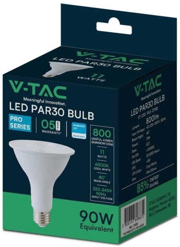Lampadina led Chip Samsung E27 11W PAR30 6400K - V-tac