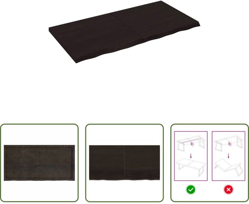 Eichenholz - Tischplatte Dunkelbraun 120x60x(2-4)cm Massivholz Eiche