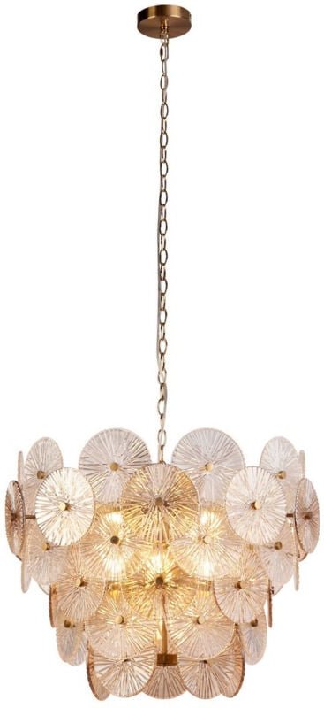 Wagon Wheel 9-flammige Pendelleuchte aus bronzefarbenem und bernsteinfarbenem Glas - Searchlight