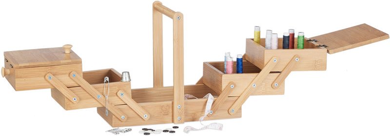 Nähkästchen klein, aus Bambus, Nähkasten ohne Inhalt, Nähkorb aufklappbar mit Deckel, hbt 20x24x13,5 cm, natur - Relaxda...