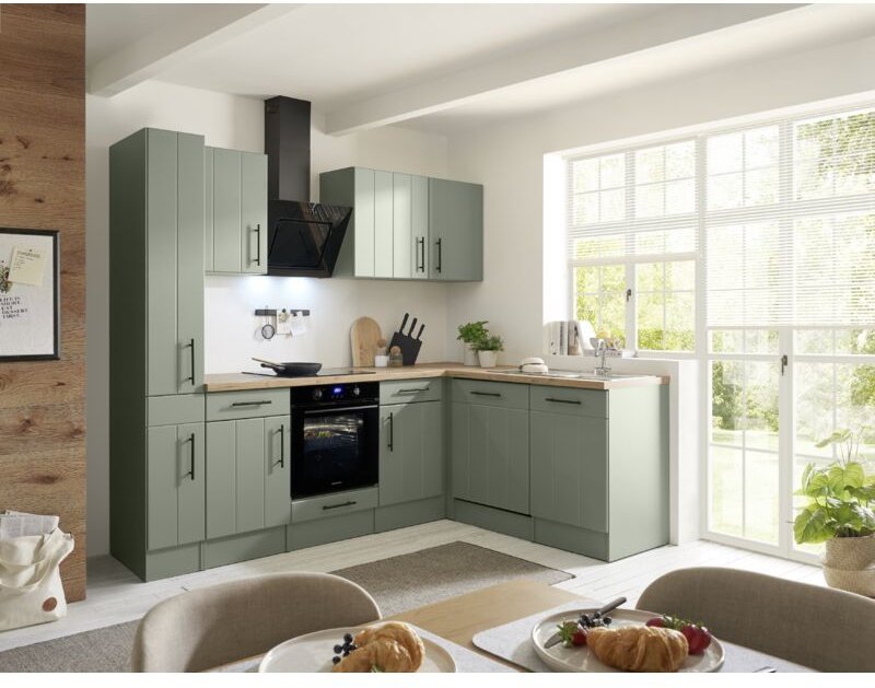 L Küche Winkelküche Landhaus Grün Anton 250 Induktion ohne Kühlschrank Respekta