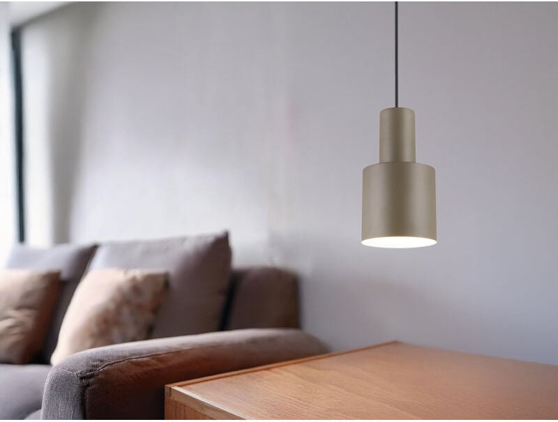 Kleine led Pendelleuchte mit Metall Lampenschirm Taupe, ø 12cm