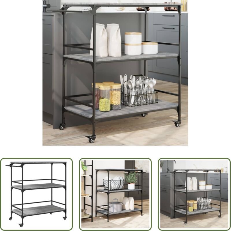 vidaXL Stahlrahmen - Küchenwagen Grau Sonoma 100,5x50x105 cm Holzwerkstoff