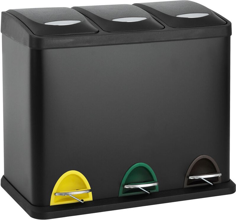 SVITA TC3X8 24 L Treteimer Abfalleimer Mülleimer Pulverbeschichteter Stahl Schwarz