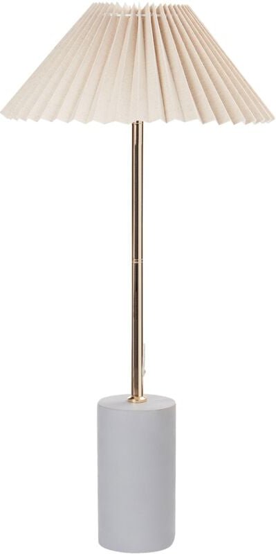 Tischlampe Weiß Leinen Rund 40 cm Stoffschirm Trommelform Rillen-Optik Kabel mit Schalter Modern Schlaf- u. Wohnzimmer B...