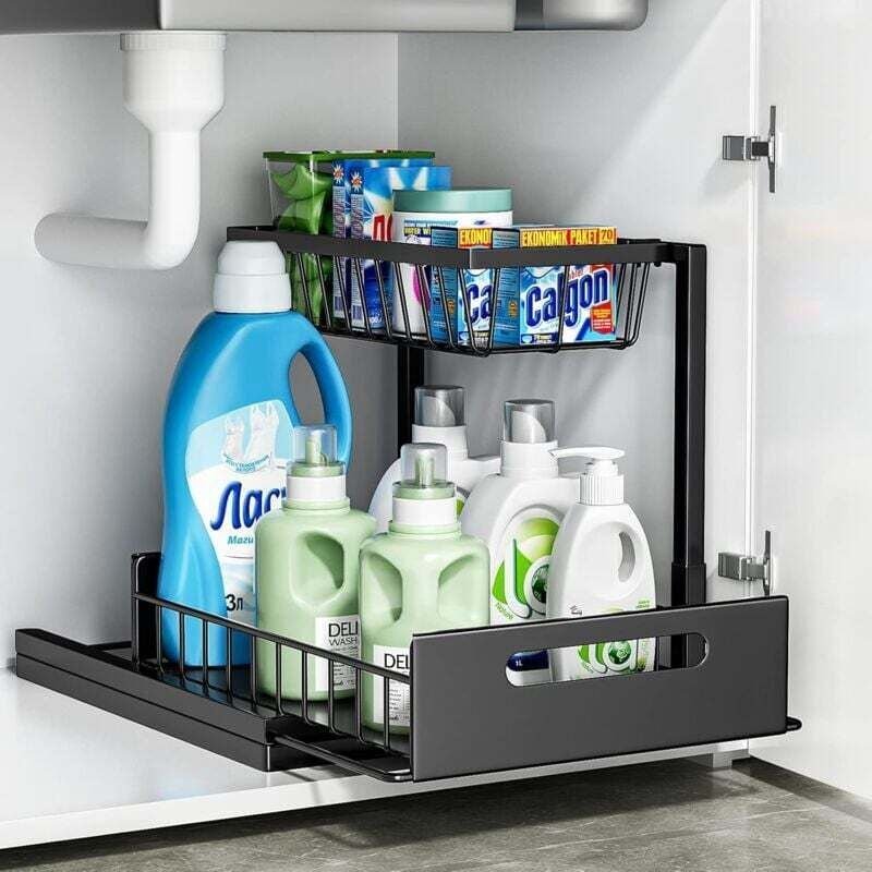 Untertisch-Aufbewahrung, Metall-Untertisch-Organizer, ausziehbare Schublade, 2 Ebenen, L-förmig, große Kapazität, stabil...