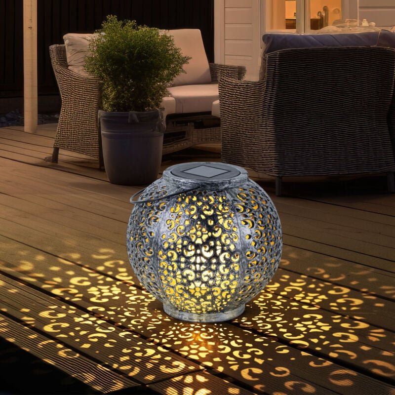 Solarlampe Hängeleuchte Gartendeko LED Garten rund Außenleuchte Tisch Pendellampe im Kugeldesign, Kunststoff schwarz sil...