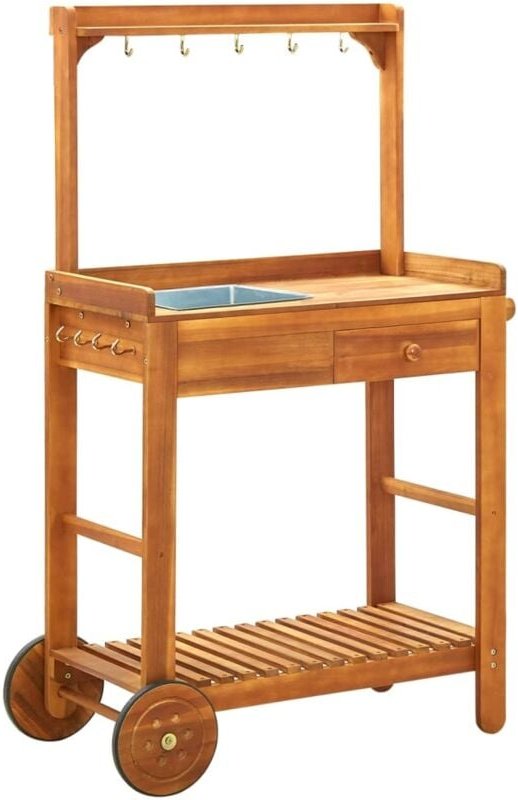 Servierwagen Akazienolz Massiv 92 x 43,5 x 141,5 cm - Vidaxl