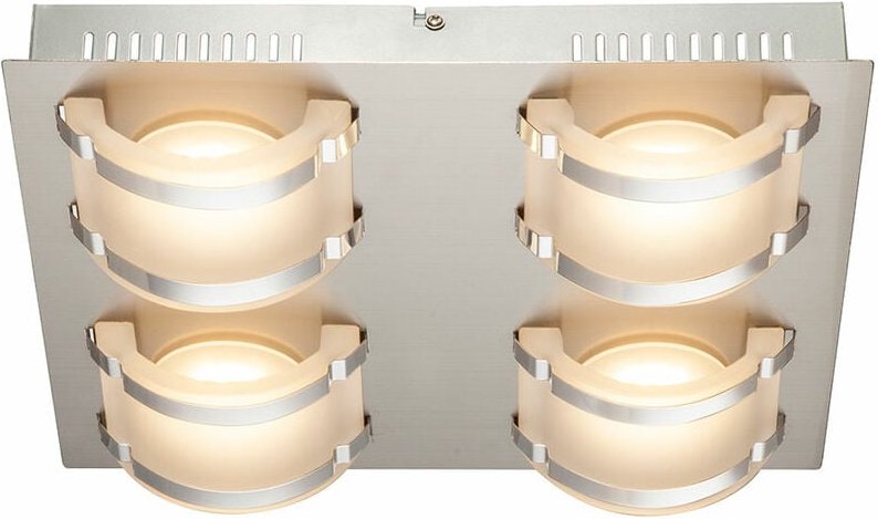 Thumbnail - Deckenlampe Deckenleuchte Wohnzimmerlampe Esszimmerleuchte Flurlampe, 4 Flammig, Glas satiniert Chrom, LED 5W 1920Lm war...