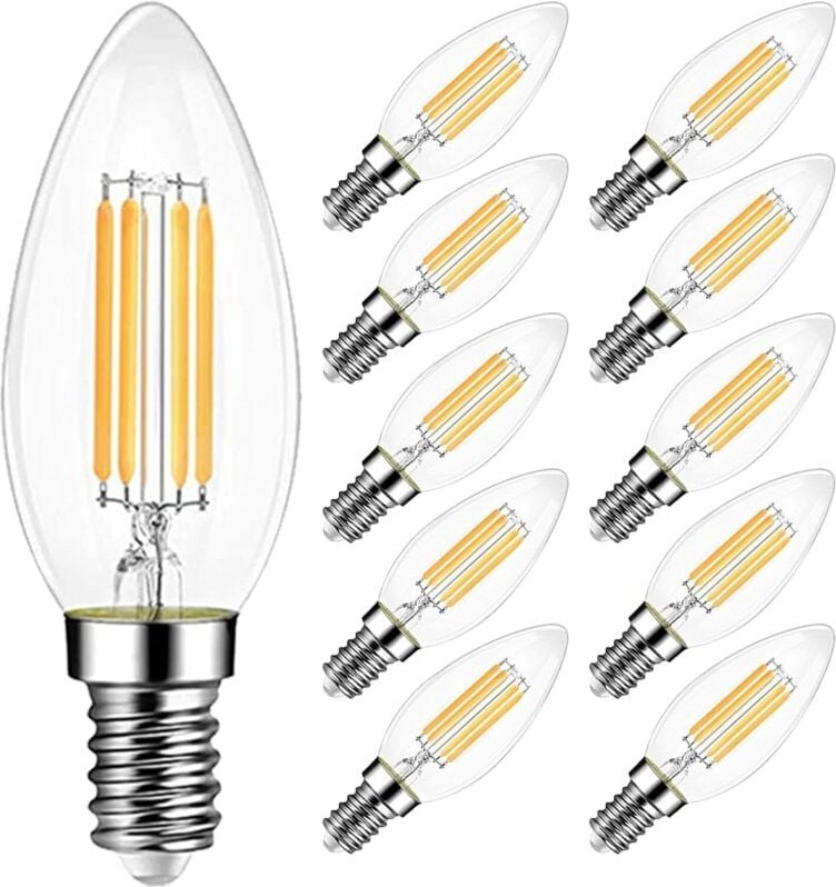 10er-Pack E14 C35 6W LED-Filamentlampen (entspricht 60W) 400 Lm Warmweiß 2700K, nicht dimmbar, 360° Abstrahlwinkel - 10 ...