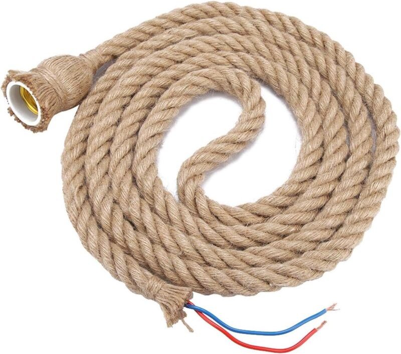 2 m Retro-Pendelleuchte aus Hanfseil, Deckenleuchte für Restaurant und Bar, 85–265 V