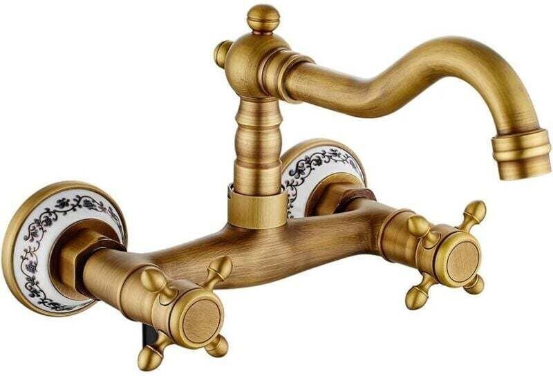 Robinet cuisine, Robinet de cuisine Mur Robinet lavabo vintage avec céramique en laiton avec eau froide et chaude mélang...