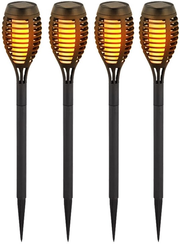 4er Set led Solar Fackeln Garten Außen Deko Leuchten Terrassen Steck Lampen schwarz V-tac 8689