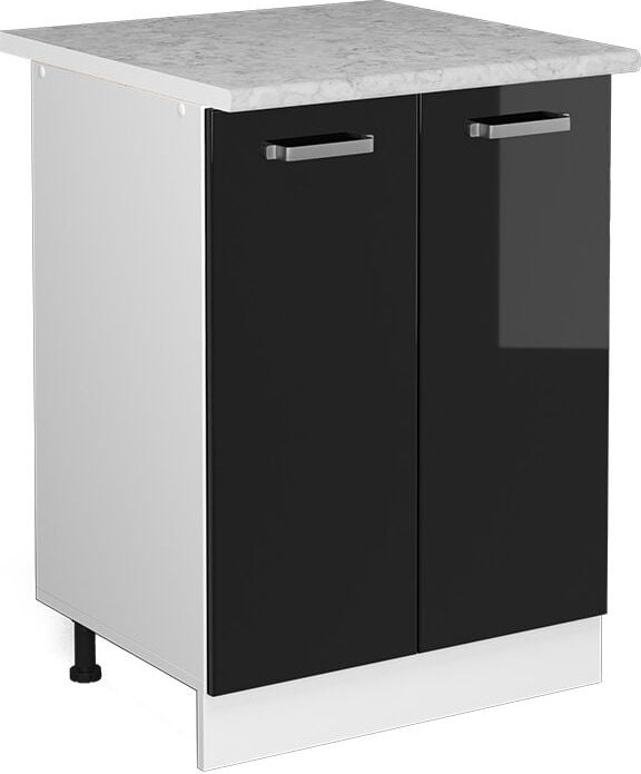 Thumbnail - Vicco - Unterschrank R-Line, Schwarz Hochglanz, 60 cm mit Türen, mit Arbeitsplatte