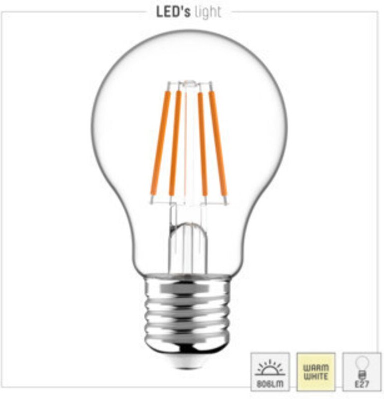 LED's light LED Filament Leuchtmittel - Glühlampe A60, E27, 7W, 2700K, Klar 330° - 806 lm
