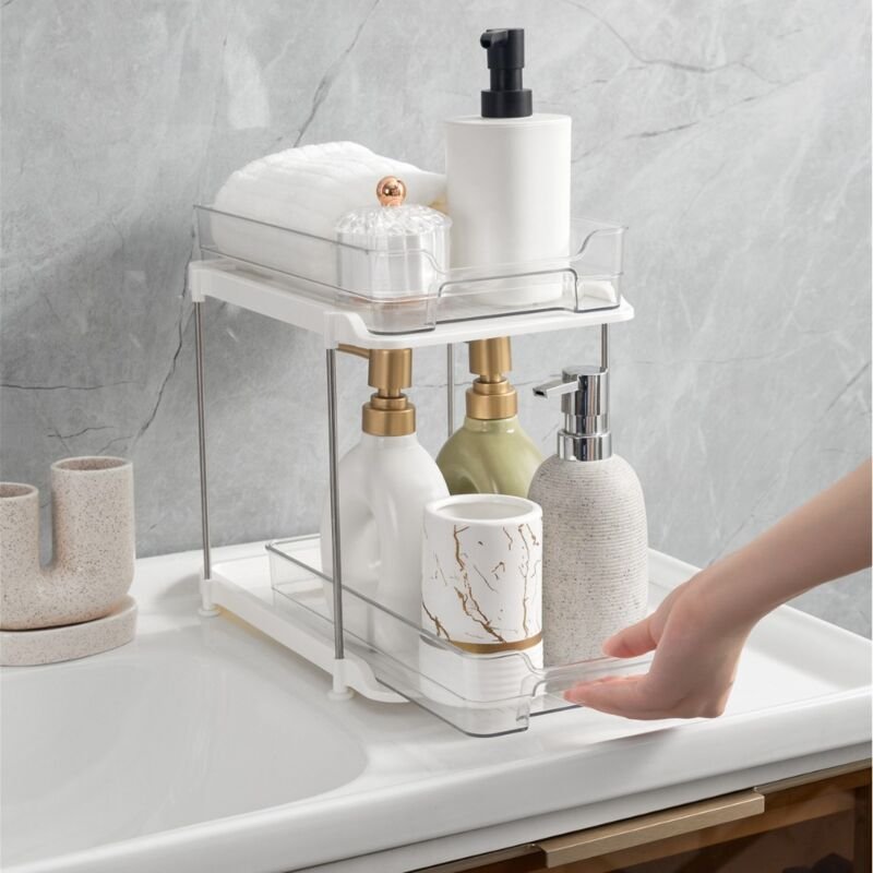 Doppelschichtiges Lagerregal unter der Küchenspüle, ausziehbares Badezimmer-Lagerregal mit Schublade