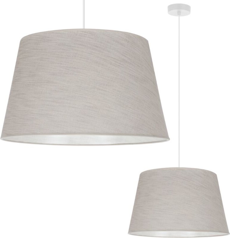 Hängelampe, Leinenkegel, weiß, 1 flacher, hellbeiger Lampenschirm, L02 44cm