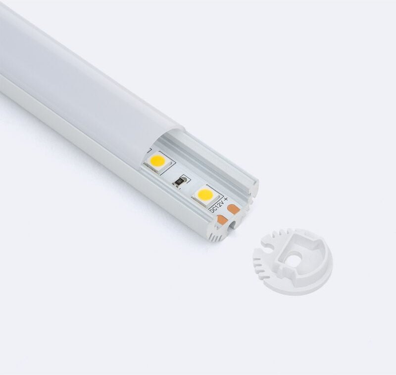 Aluminiumprofil Rund Hängend und für Oberfläche 2 für led Streifen bis 11mm Weiß 2 m Weiß transluzent