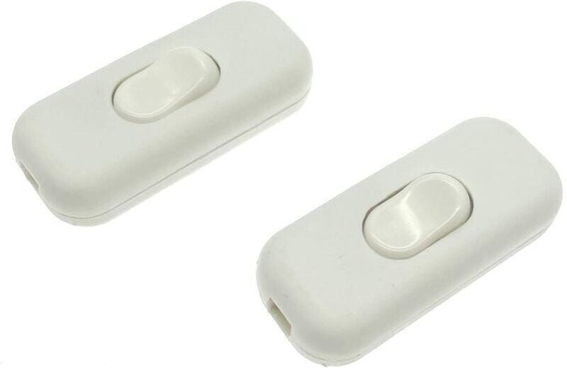 x doppelpoliger Inline-Schnurschalter, maximal 6 A, weiß, doppelpoliger isolierender Inline-Schalter, akzeptiert 1–2 run...