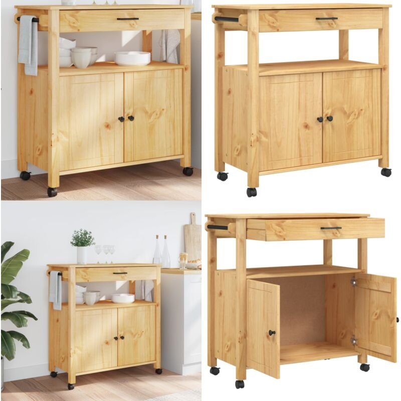 Küchenwagen monza 84x40x90 cm Massivholz Kiefer - Holz Küchenwagen - Küchenschrank - Vintage Stil - Kücheninsel - Mobili...