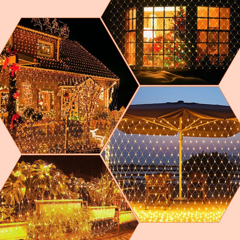 Randaco LED Lichternetz 2x2M Lichtervorhang Lichterkette Lichterketten Leuchte Außen 8 Modi Warmweiß