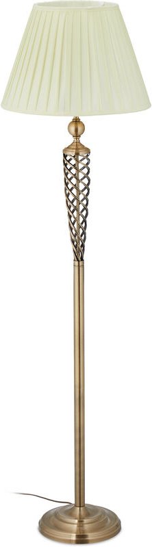 Relaxdays Stehlampe antik, Stoffschirm, dekorativer Metallfuß, E27, Standleuchte Wohnzimmer, HxD: 157x42cm, messing/weiß