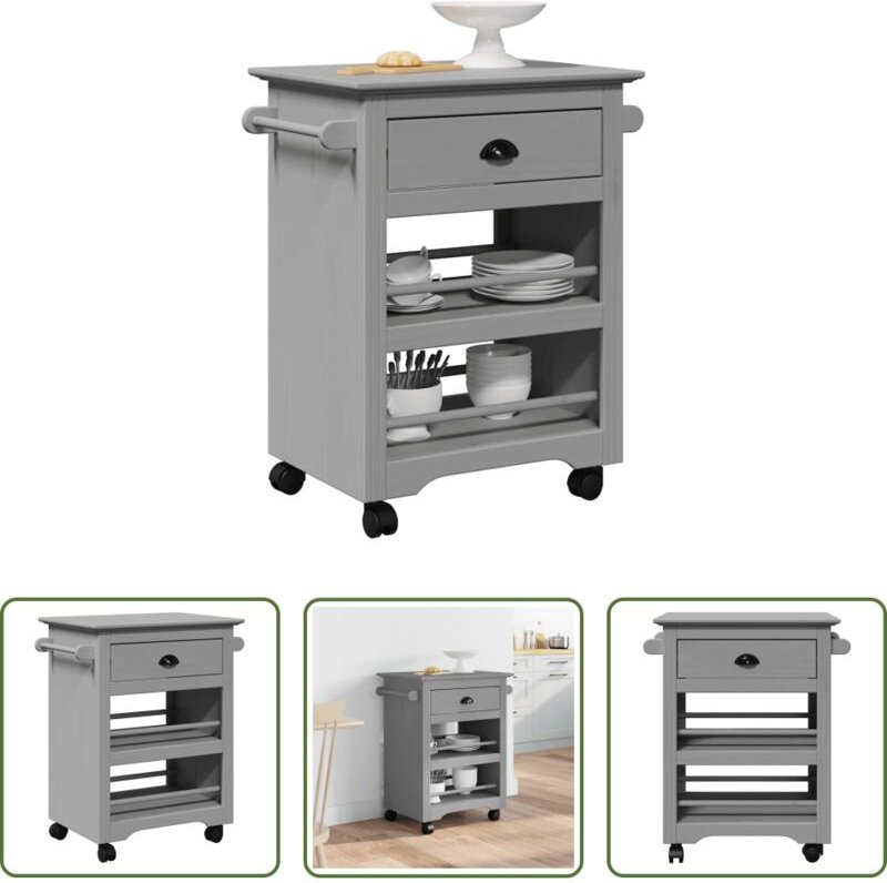 Holz Küchenwagen - Küchenwagen BODO Grau 67,5x45x80 cm