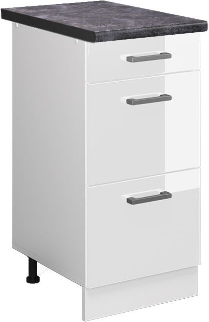 Küchenunterschrank R-Line, Weiß Hochglanz, 40 cm mit Schubladen, ap Anthrazit Vicco