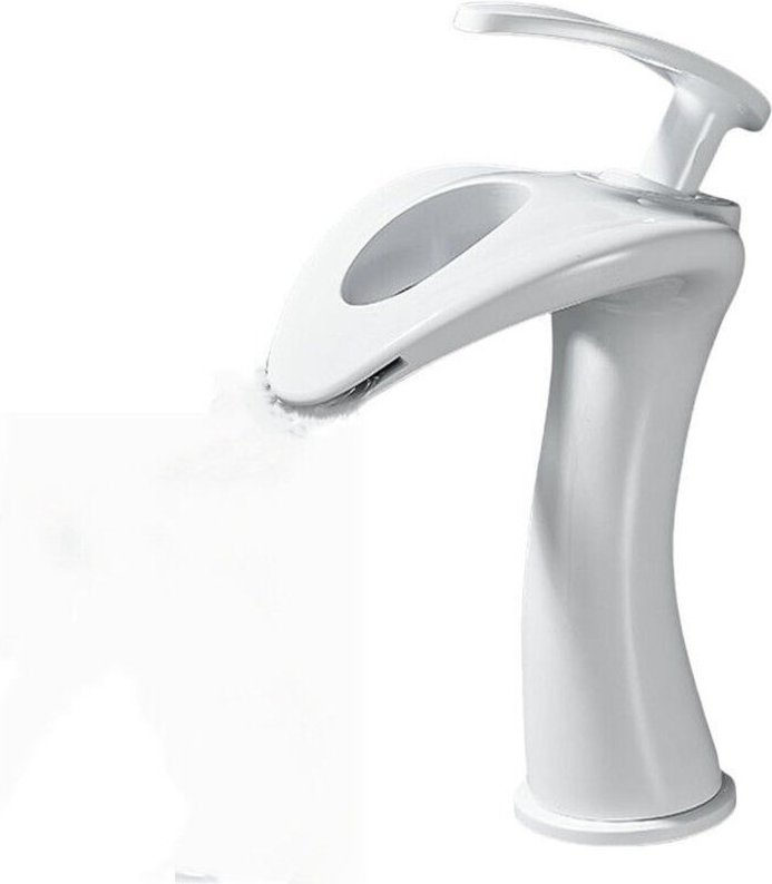 Einhebel-Wasserfall-Waschtischarmatur, Messing-Waschtischarmatur mit Brausepistole – Weiß