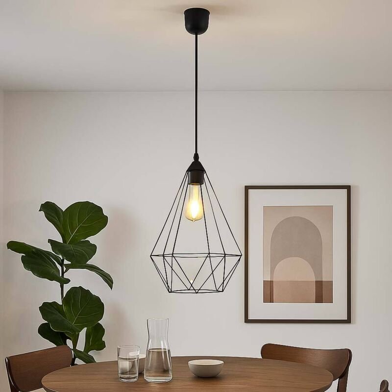 Pendellampe Hängelampe Wohnzimmerlampe Geflecht schwarz Esszimmerlampe h 120 cm