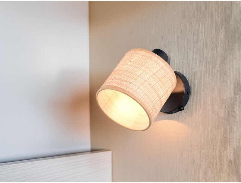 Wandstrahler aimee mit Schalter & Bast Lampenschirm, Breite 13cm