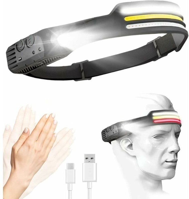 Dolaso - spts Wiederaufladbare LED-Stirnlampe, Stirnlampe mit Bewegungssensor, 11 Beleuchtungsmodi bei 230°, für Kinder ...