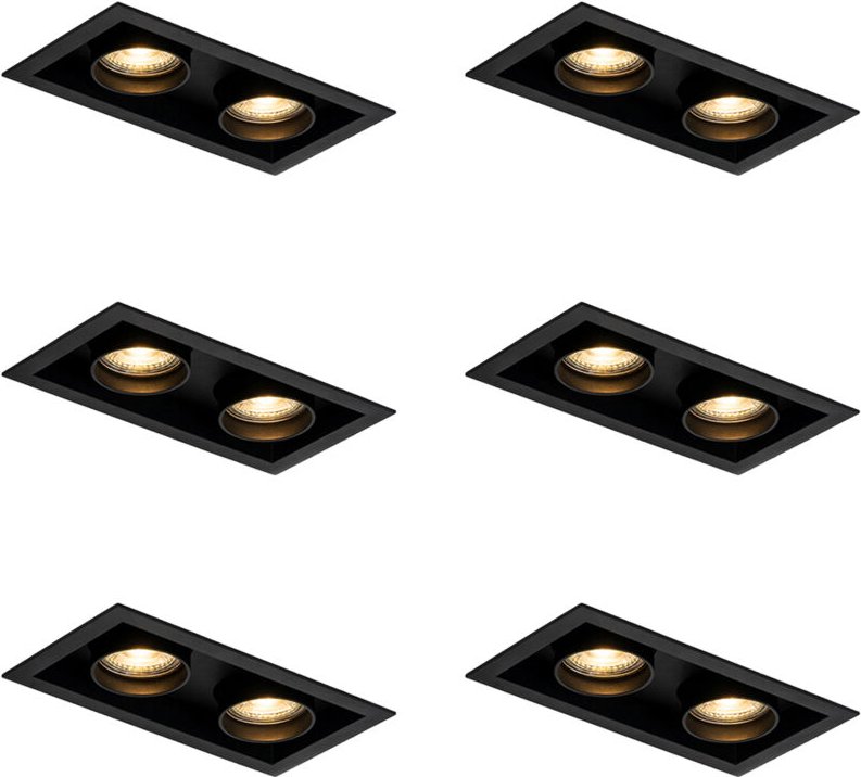 Set mit 6 modernen, schwarzen Einbaustrahlern, verstellbar, 2-flammig - Roof