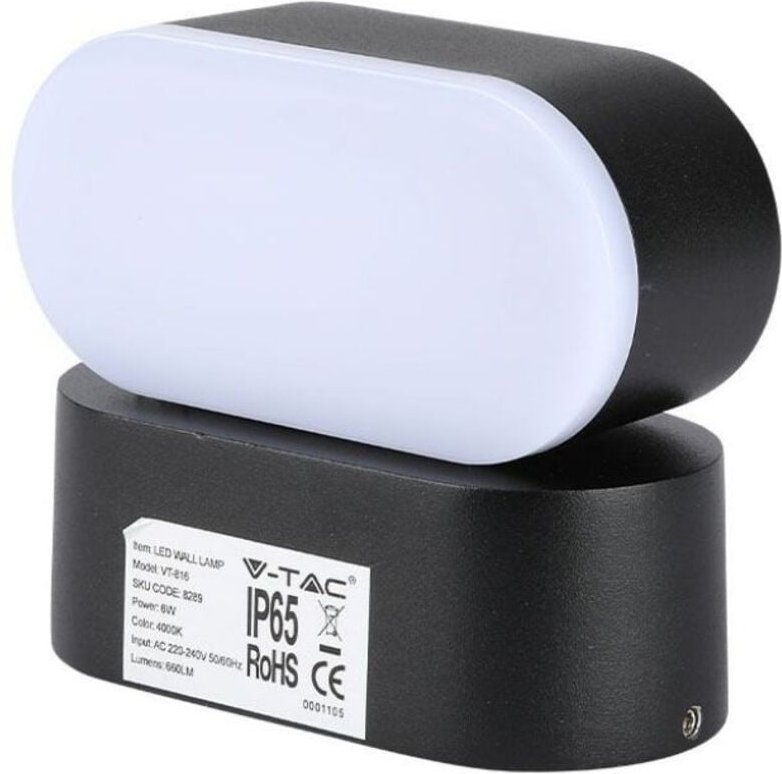 5W 110LM/W Ovale led Wandleuchte Schwarz mit drehbarem Kopf Naturweiß IP65 - V-tac