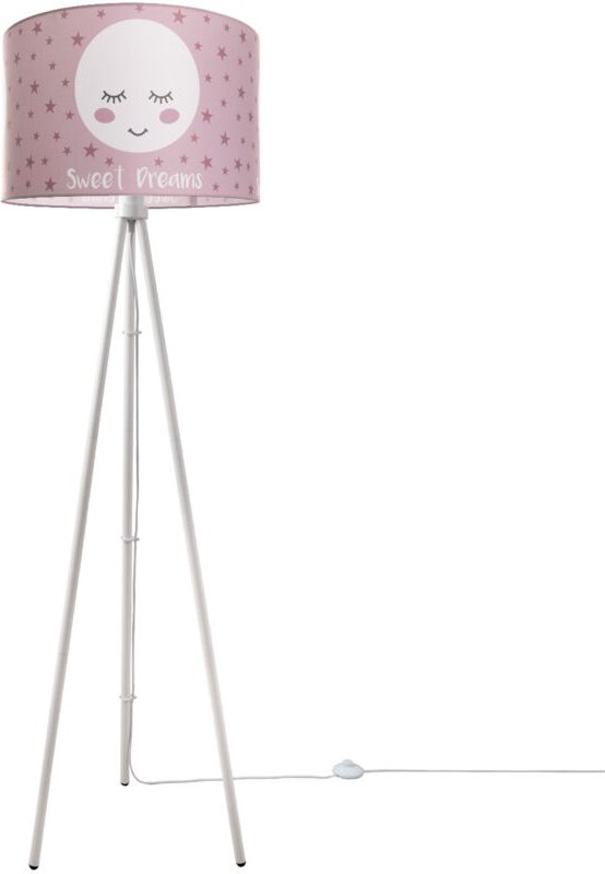 Paco Home - Kinderlampe Stehlampe Kinderzimmer Lampe Mit Mond-Motiv Deko Stehleuchte E27 Dreibeinig Weiß, Pink (Ø45.5 cm...