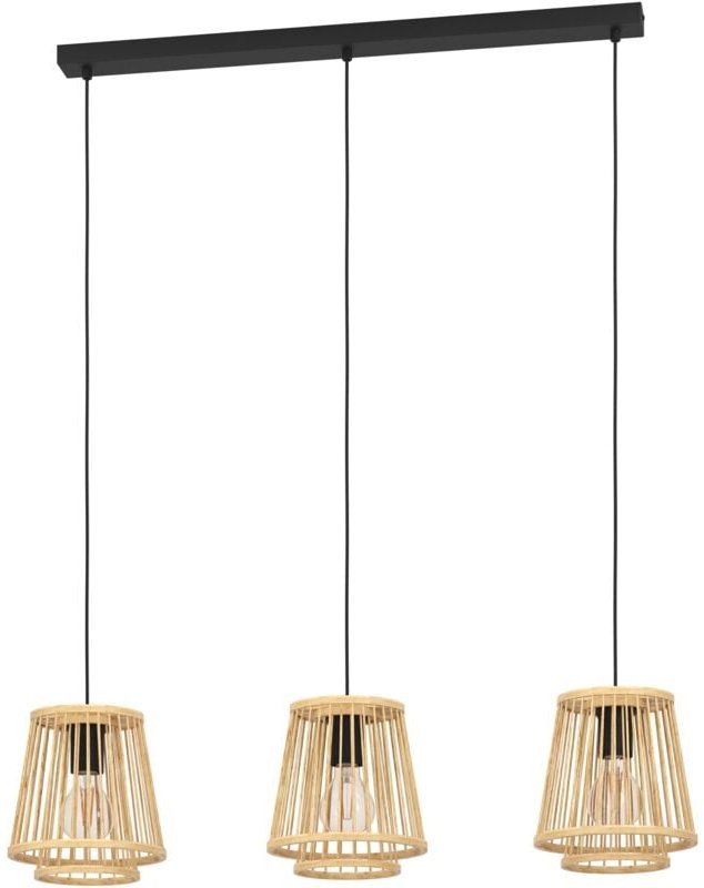 EGLO Hängelampe Hykeham, Pendelleuchte Esstisch 3-flammig, Holz Esszimmerlampe mit Lampenschirm aus Bambus in Natur, Hän...