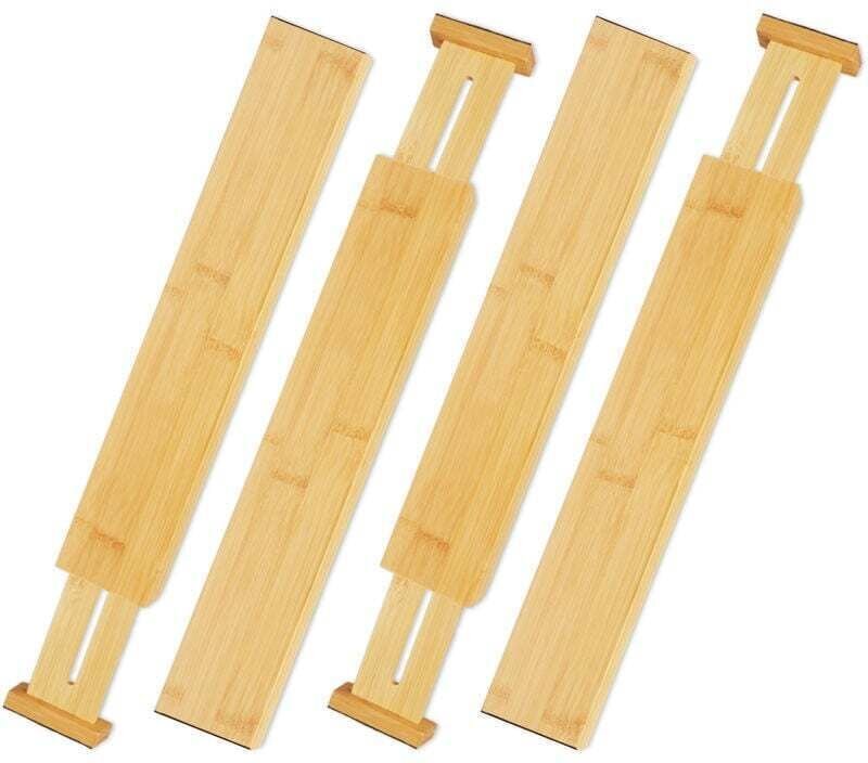 Schubladenteiler-Set, Küchenschubladenteiler, verstellbarer Küchenschubladen-Organizer, Bambus-Schubladenteiler, Federsc...