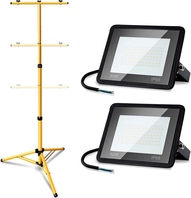 Thumbnail - SWANEW LED Fluter mit Stativ Strahler Baustrahler IP66 Flutlicht Arbeitsleuchten für Garten Hof Hinterhof 2X50W Warmweiß