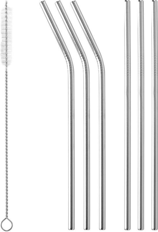 Set mit 6 Trinkhalmen aus Edelstahl mit Reinigungsbürste