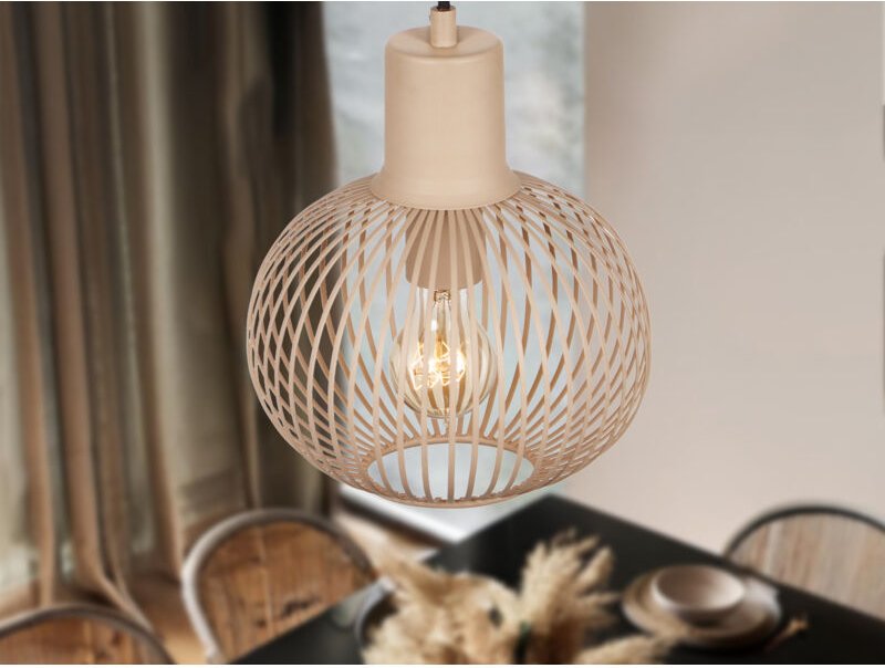 Kleine led Pendelleuchte mit Gitter Lampenschirm Beige, ø 23cm