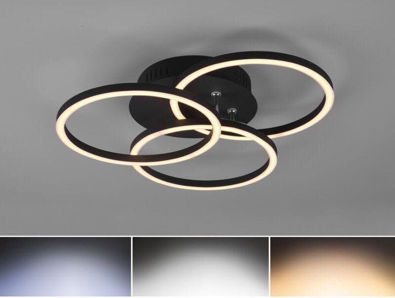 Led Deckenleuchte circle Schwarz 3 Ringe verstellbar Nachtlicht, ø 43cm