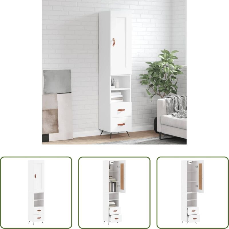 Holzwerkstoff - Highboard Weiß 34,5x34x180 cm Holzwerkstoff