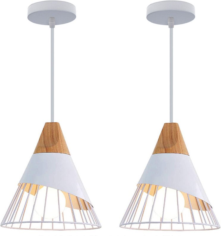 2er Pendelleuchten für Wohnzimmer, Kreative Hängelampe im Badminton Form, Moderne Stil Deckenlampe mit Holz & Eisen Lamp...