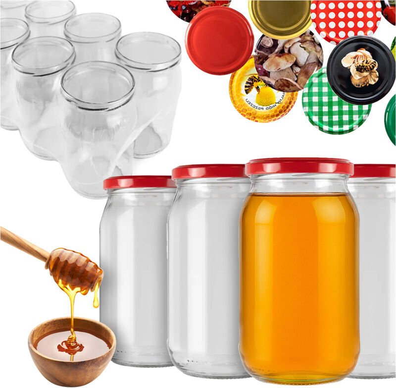 64 Gläser à 815 ml für Honigmarmelade, Gurkenkonfitüre + Deckel Ø 82