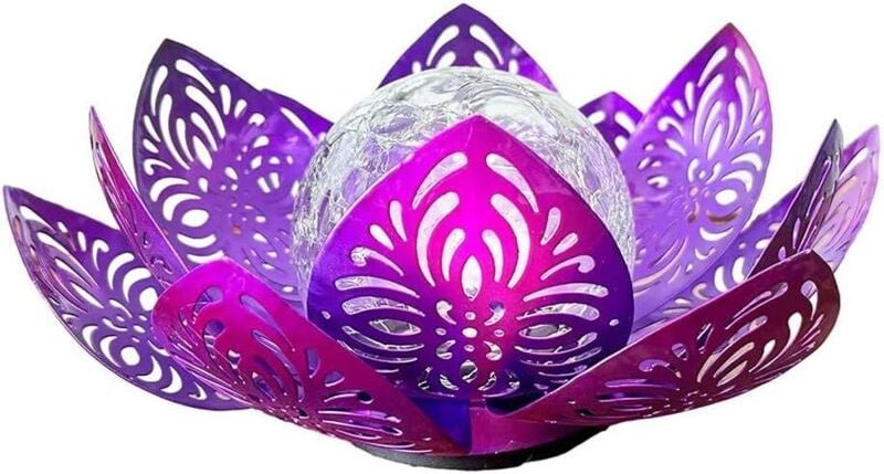 Solarleuchte für den Außenbereich, wasserfest, Lotusform mit Crackle-Glaskugel, Solar-Gartenleuchte, Lotusblütenform, wa...