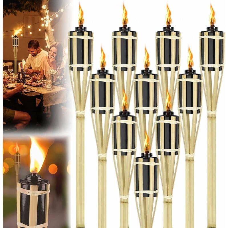 Fackeln für Draußen Garten Bambus Gartenfackel, Bambusfackeln 90cm Ölfackeln Outdoor Deko Fackel, Öllampe Wegleuchte mit...