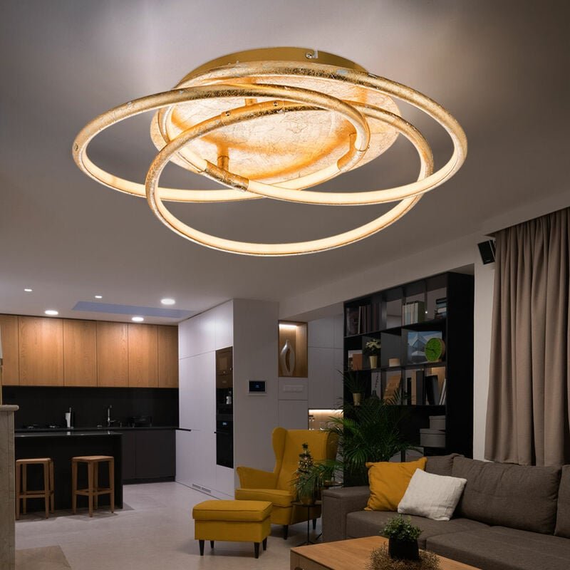 Globo - Deckenleuchte Ringe Designleuchte gold Deckenlampe Wohnzimmer Modern, Alu, satiniert, led 30W 2100Lm warmweiß, D...